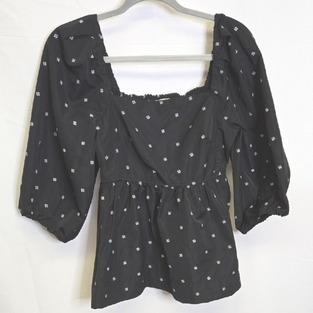 Free Assembly Peplum Top, Romantic Cottagecore Feminine, Black White, Small